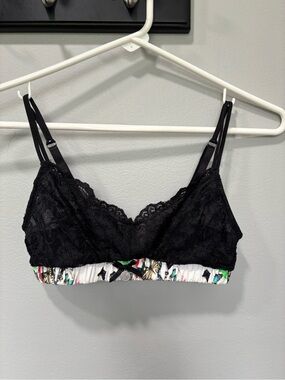 Christian Lacroix Black Lace Bralette with Multicolor Patterned Band